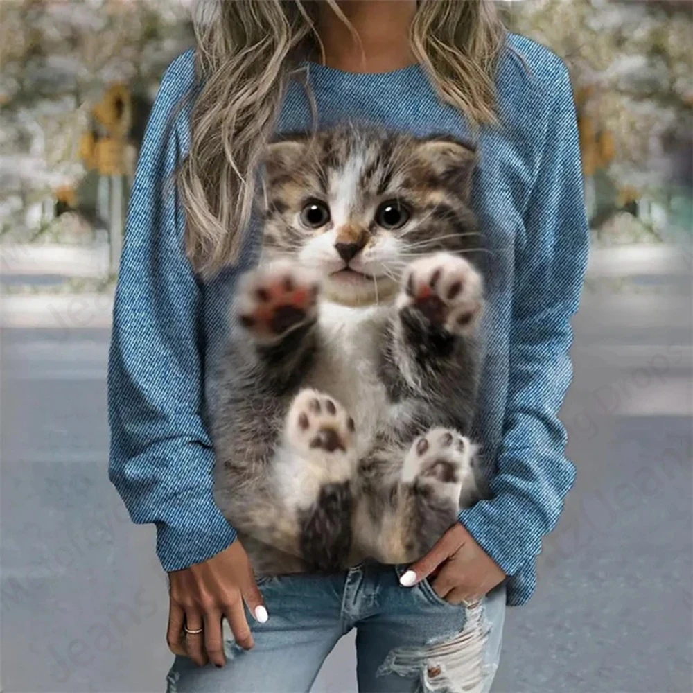 Lovely Cat Hoodie Women Fashion O-neck Hoodies Women Sweats Animal Coat Girl Clothes O-neck Long Sleeve Hoodie Female Fall Top