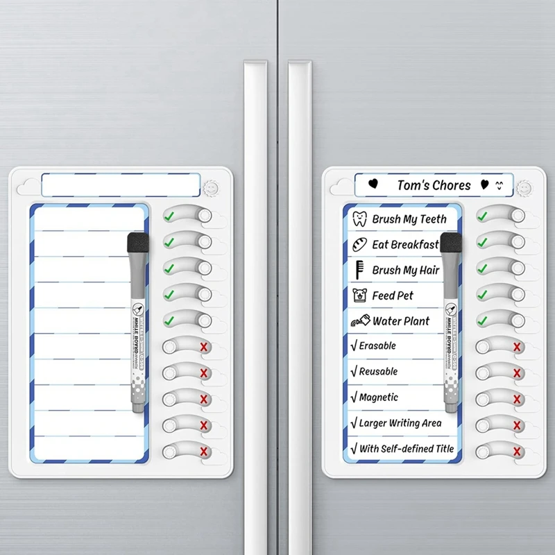 Chore Chart For Kids Dry Erase Chore Board For Kids To Do List Checklist Task Board per frigorifero con 10 cursori, 2 Pack durevole