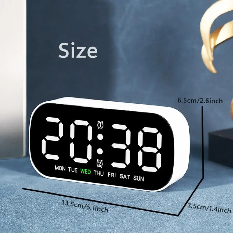 USB Powered Digital Alarm Clock Temperature Date Week Dual Alarm Night Mode Snooze Clock 5 Levels Of Brightness 12/24H LED Clock