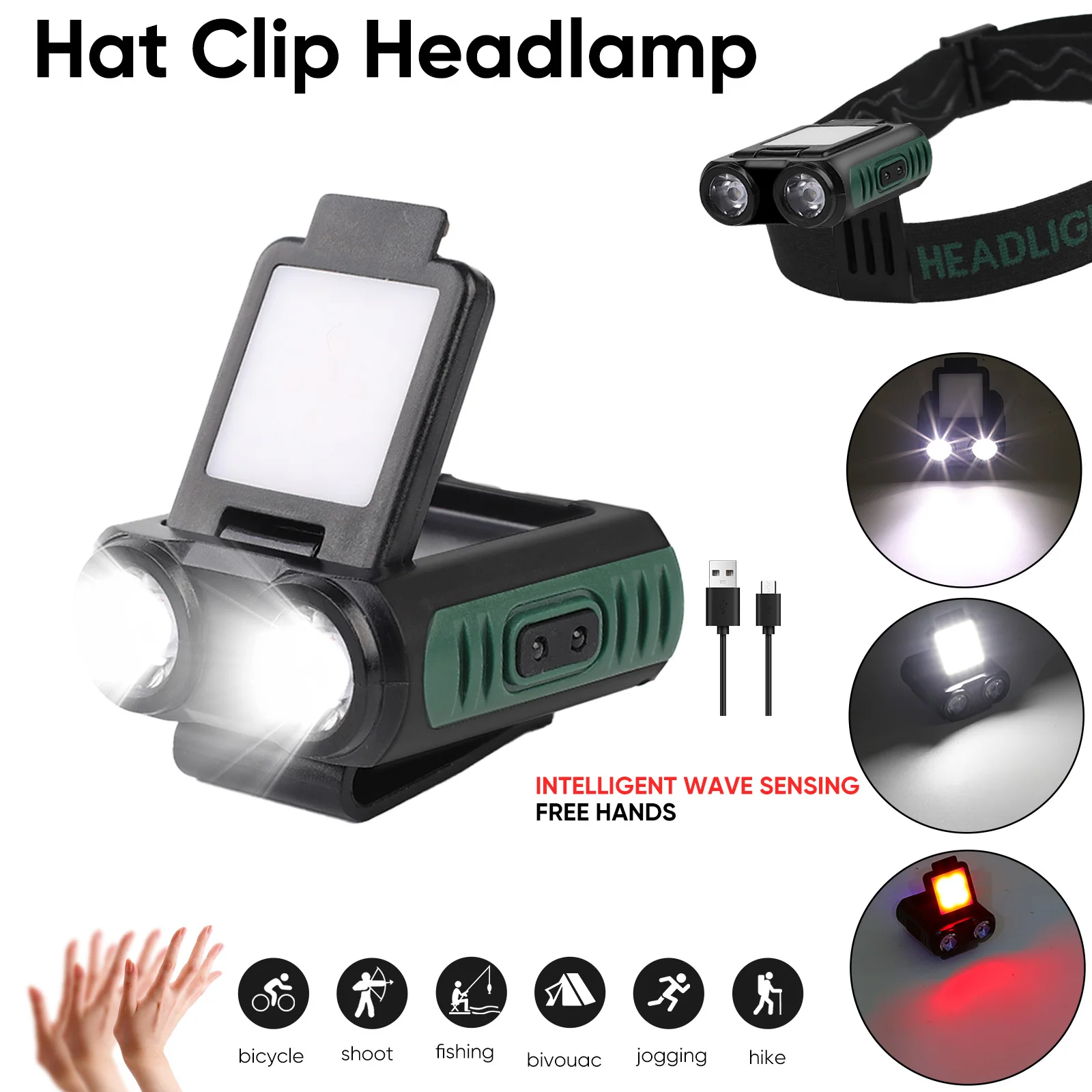 

Mini Cap Clip Headlamp Induction Led Light USB Rechargeable Headlight Led Head Torch Head Flashlight for Camping Fishing Lantern