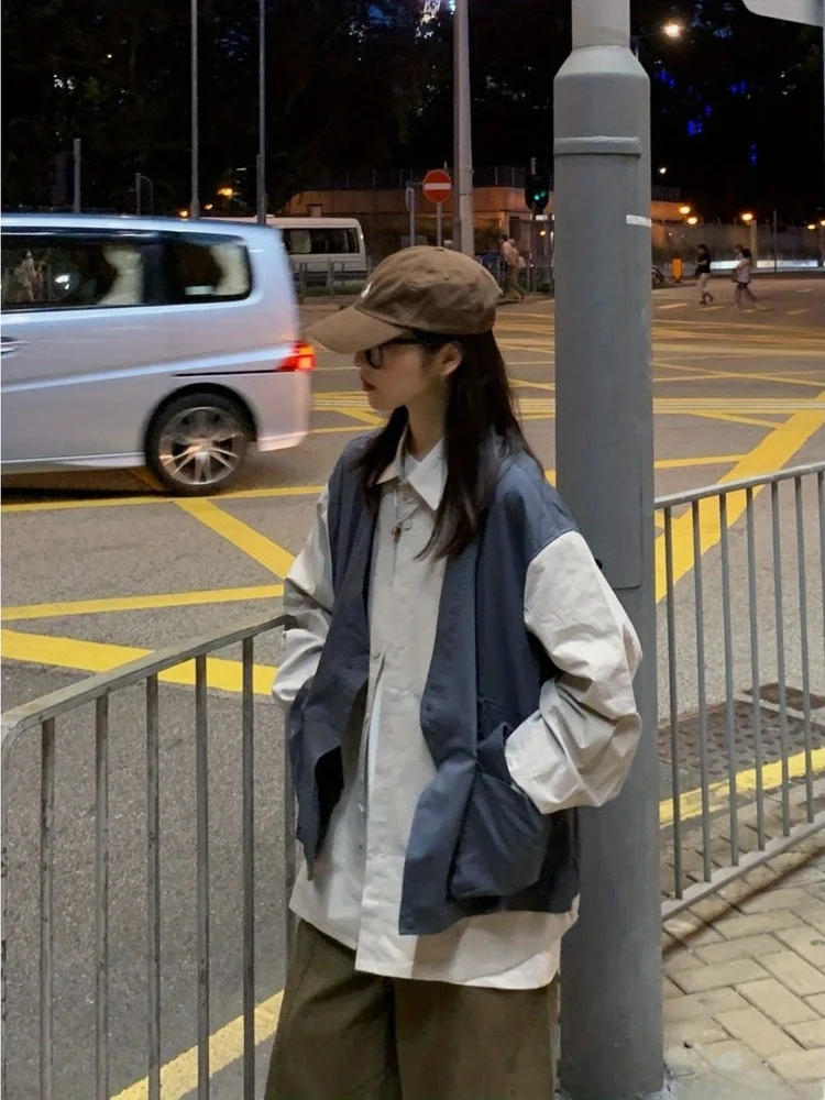 

Retro Loose Long Sve irt Men's Women's Student Neutral Sle Polyester Fabric ket Design Casual Faion Summer irt