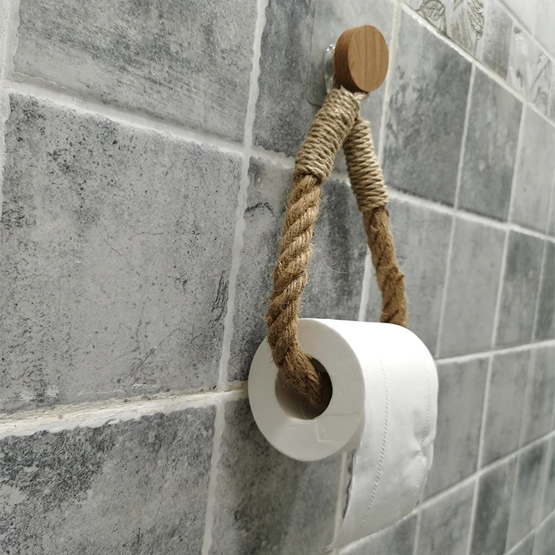 Round Hook Hemp Toilet Paper Holder Vintage Towel Hanging Rope Toilet Paper Holder Home Hotel Bathroom Decoration Supplies