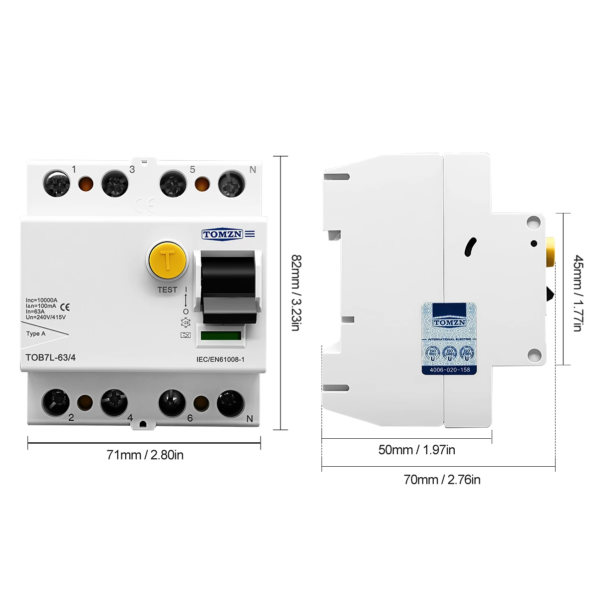 TOMZN Electromagnetic RCCB Residual Current Circuit Breaker A/AC/B/F Type 2P 4P 40A 63A 30mA 100mA 300mA Anti-electric Shock