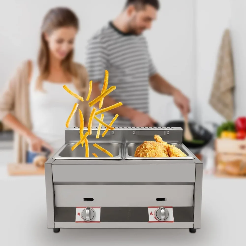 Gas Food Warmer Commercial Countertop Deep Gas Fryer Propane LPG Stainless Steel Buffet Steam Table Warmer with Lids