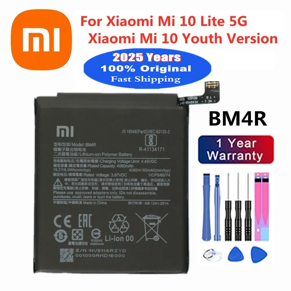 

2025 Years Original BM4R Battery For Xiaomi MI10 Mi 10 / Mi 10 Lite 5G Youth Version 4160mAh Mobile Phone Battery Bateria +Tools