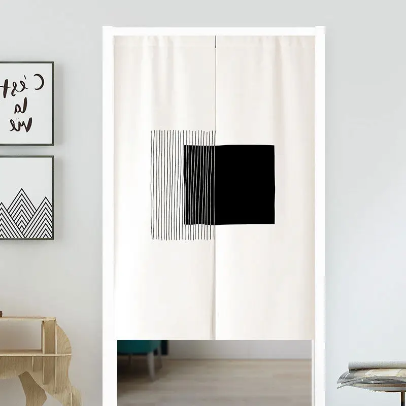 Minimalist Geometric Pattern Noren Door Curtain - Modern Art Room Divider Privacy Drape for Entryway
