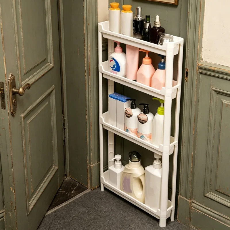 

Narrow multi-layer behind door storage cabinet, trolley rack for bathroom and kitchen, great space saving organizer