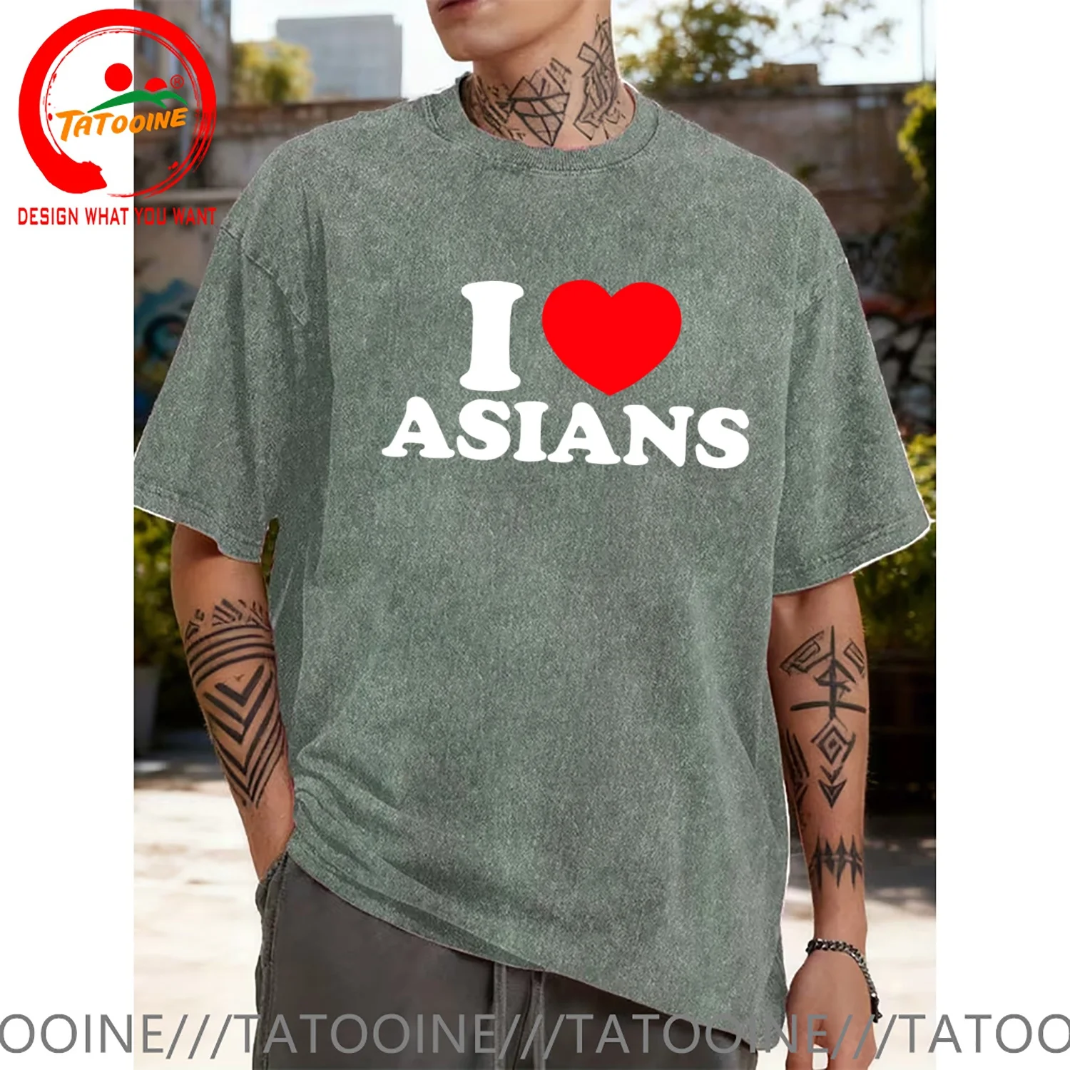 Funny Design I Love Asian Women I Heart Asians  Shirt Men Fashion Trendy Casual Clothing Stylish Tops Tee Shirt Leisure Tshirt