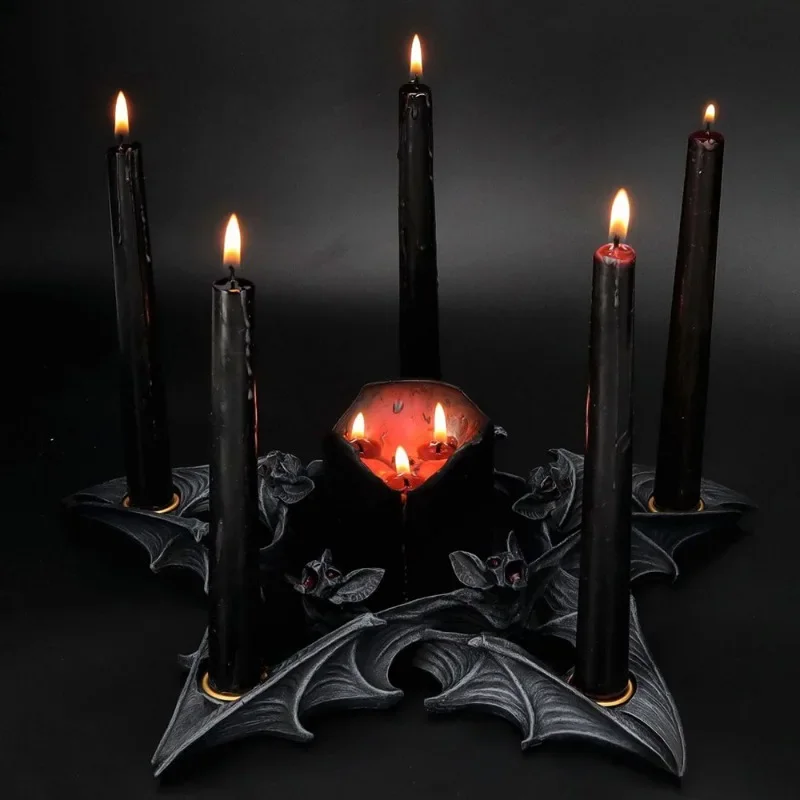 Halloween Decoration Gothic Bat Candle Stand Home Decor Resin Candle Holder Ornament Craft Gifts