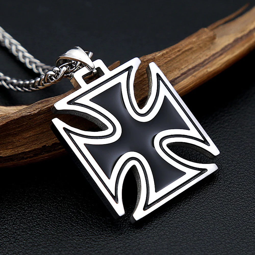 Vintage Classic Cross Pendant Necklace For Men Women Stainless Steel Hip Hop Knights Templar Iron Biker Jewelry Gifts Wholesale view 3