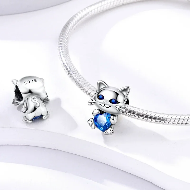 Original Design New 925 Sterling Silver Beads Pendant Cat Hug Charms Fit Original Bracelet DIY Women Jewelry Gift