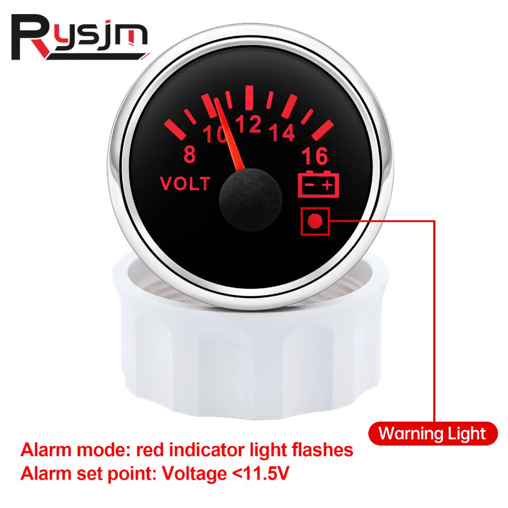 Auto Car Gauge 7 Color Backlight 52MM Voltmeter 8-16V 18-32V Volt Meter Indicator with Alarm Warning Light For Marine Boat Truck