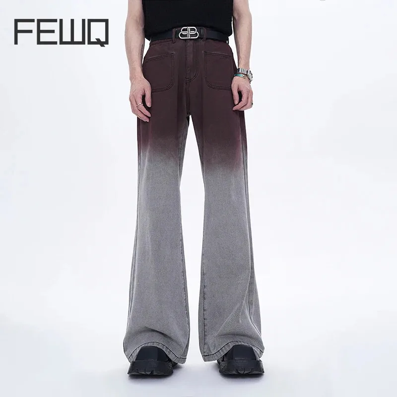 

FEWQ American Style Men Jeans Sumemr New Stylish Gradient Color Vintage High Street Senior Sense Denim Pants Male Summer 24X9091