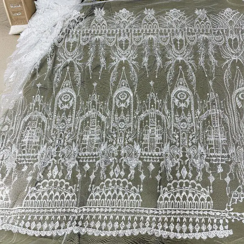 Palace Castle Embroidery Beads Fabric Transparent Layout Draping for Wedding Dress DIY High-End Lace Fabric
