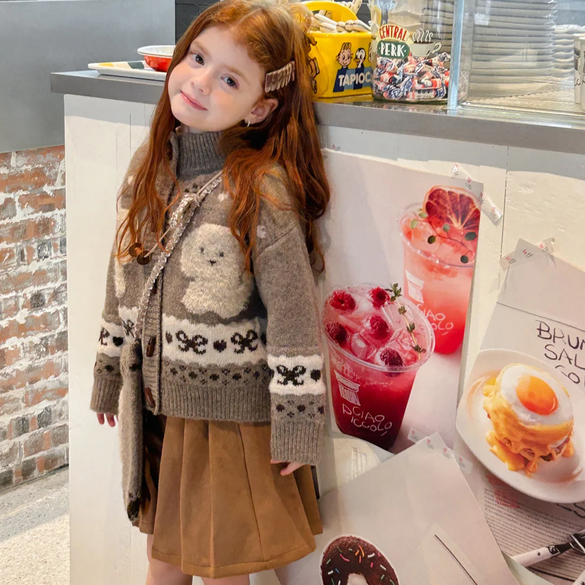 

25 осенних новых жаккардовых пуговиц для девочек, вязаный кардиган со средним воротником для собак, свитер, пальто + сумка