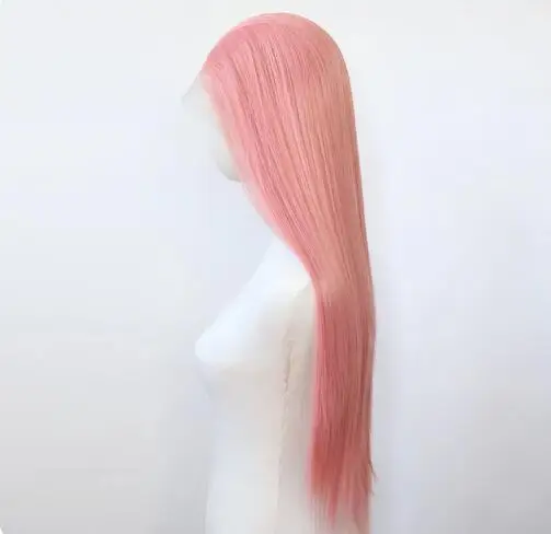 Rose Pink Synthetic Lace Front Wig Long Straight Lace Front Synthetic Wig Pre Plucked Heat Resistant Hair Daily Wear Cosplay