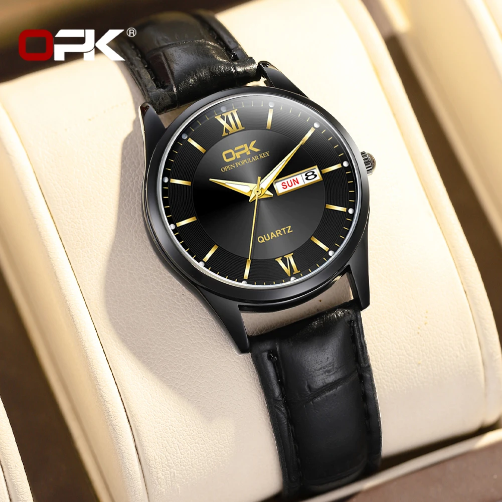 

OPK brand belt simple luminous waterproof double calendar couple ladies watch 8132