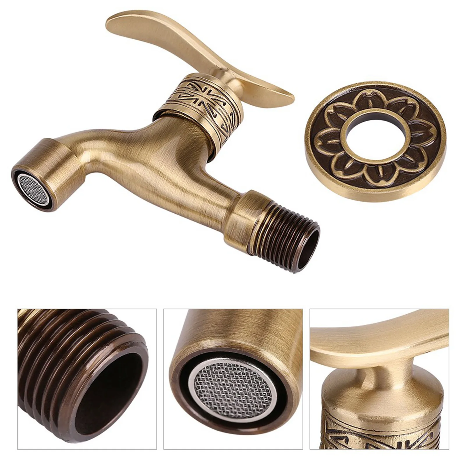 

Carved Brass Sink Faucet Garden Tap Antique Washing Machine Water Faucet Kitchen Sink Tap Single Water Tap Widely Applicability