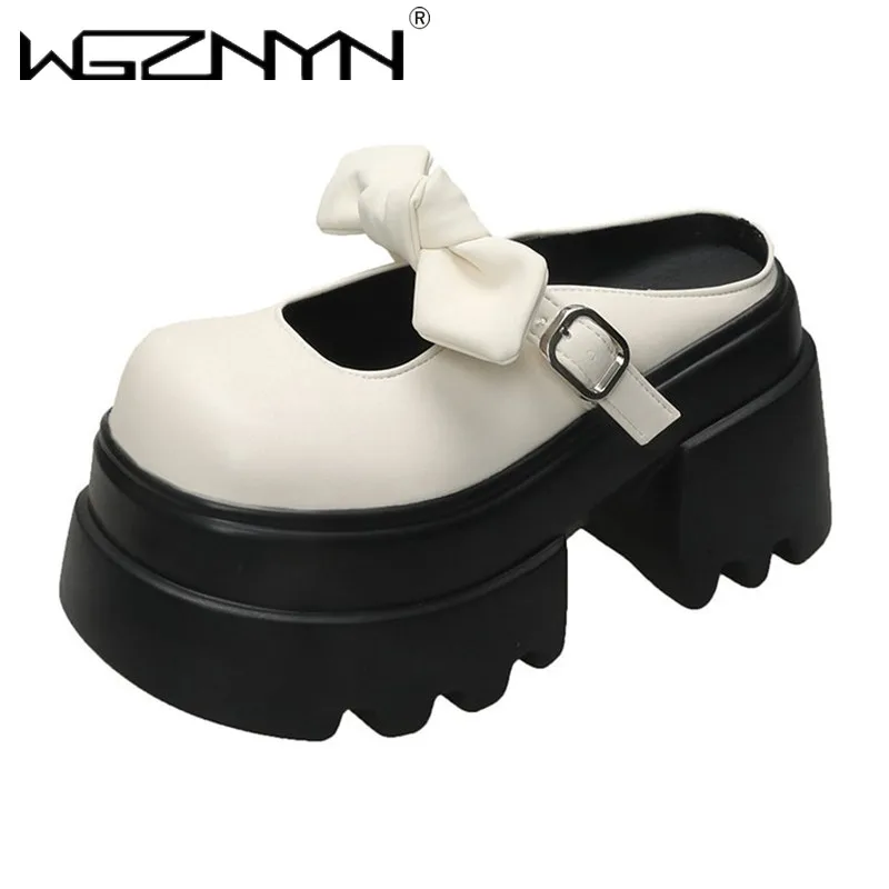 

НОВИНКА 2025 г., туфли Мэри Джейн на очень высоком каблуке, женские готические массивные тапочки с бантом, туфли-лодочки на платформе, женские вечерние туфли Лолиты с пряжкой на щиколотке
