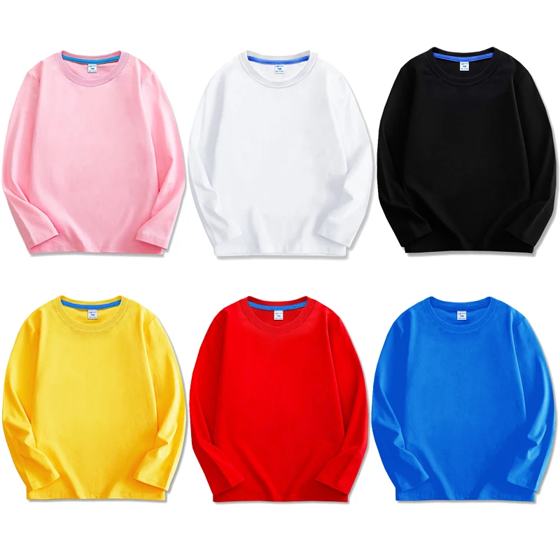 

Spring Autumn Long Sleeve Teen Boys T-shirt Solid Color Casual Cotton Tops For Girls Sweatshirt 2 4 6 8 10 12 Years Kids Clothes