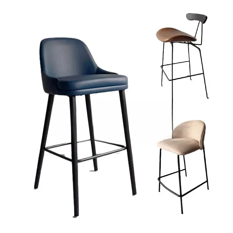 Kitchen Dining Room Stabilized Base Soft Polyurethane Synthetic Leather Arm-less Hydraulic Swivel Chair Bar Chair with Backrest