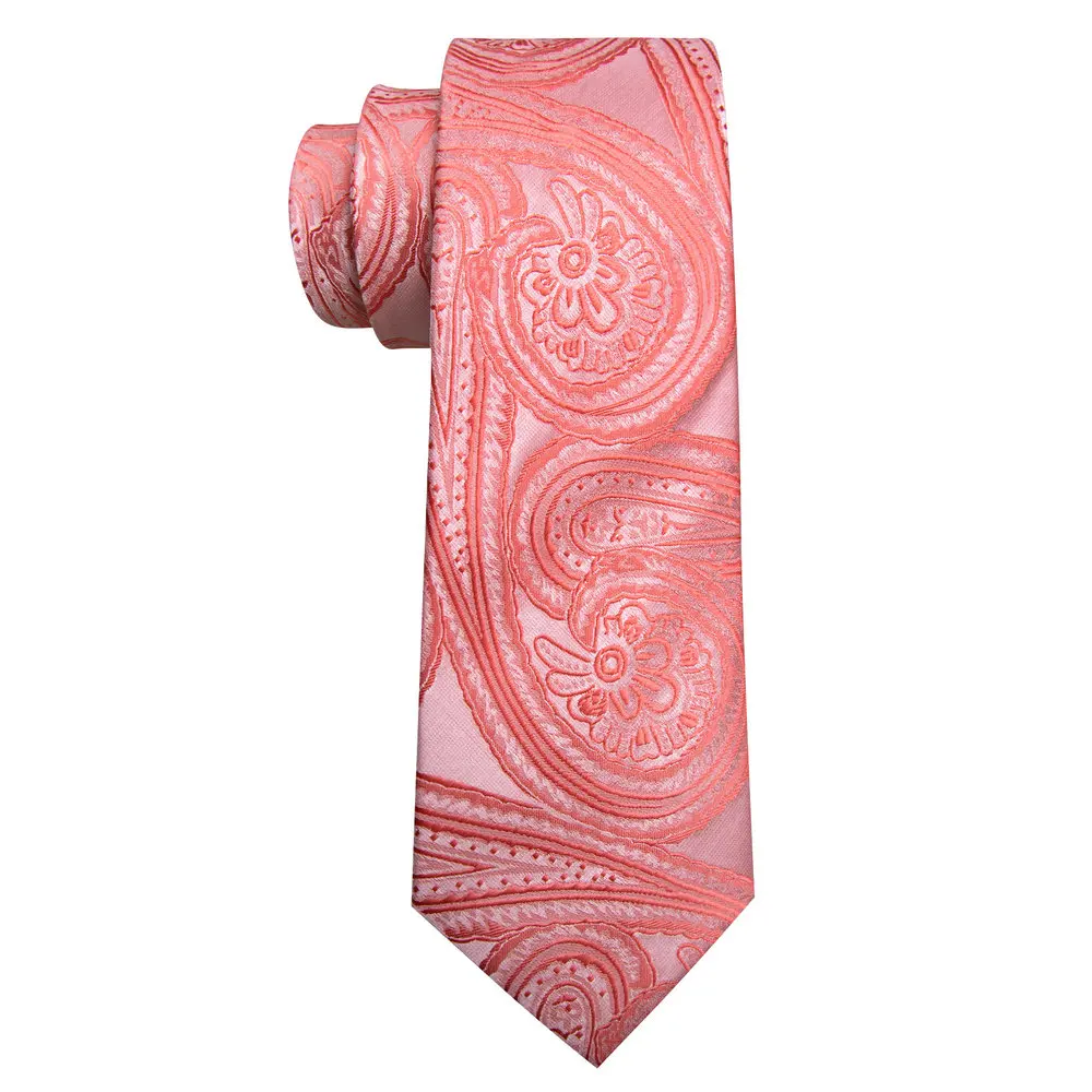 باري وانغ الحرير بيزلي العلاقات للرجال ، منديل الجاكار ، مجموعات أزرار أكمام ، هدايا حفلات الزفاف ، لون المرجان ، مصمم فاخر ، 2023