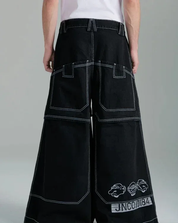 

Джинсы JNCO с большими карманами в стиле хип-хоп, уличная одежда, свободные джинсы с графическим принтом, мужские и женские широкие брюки с завышенной талией в стиле Харадзюку