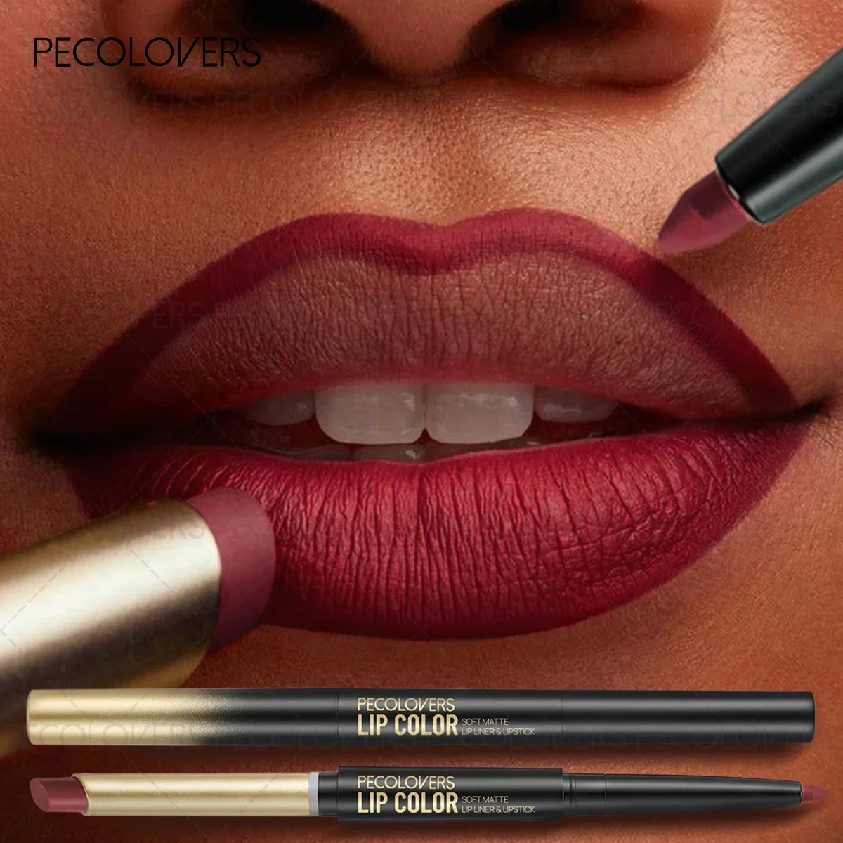 1PC Long-lasting Waterproof Double-ended Matte Rotating Lipstick Pen Lip Liner Pen Suitable for Beginners to Use Lip Liner