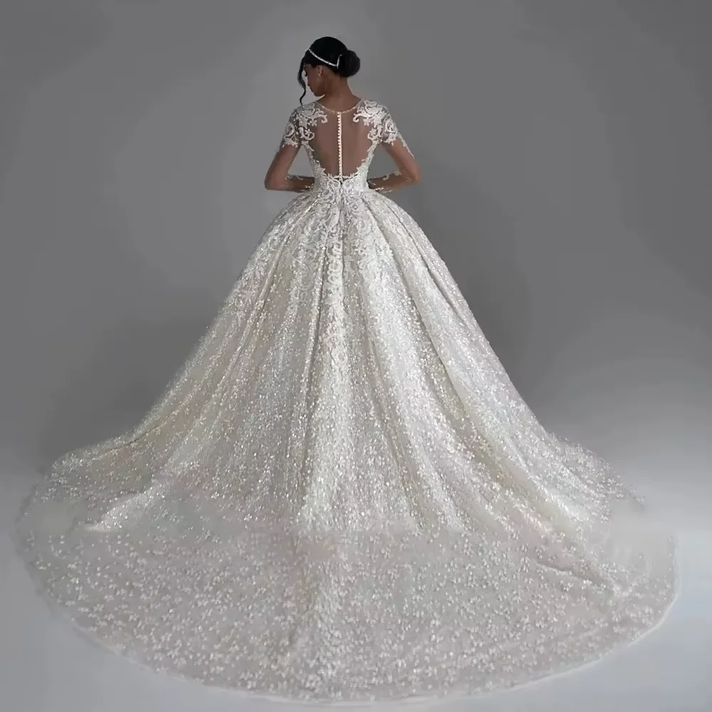 Customized Luxury Lace Appliques Wedding Dresses O-Neck Long Sleeve Ball Gown Vestidos De Novia Gorgeous Robe Mariée Dress image 2
