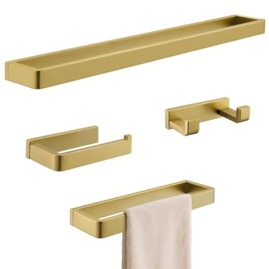 

Bathroom Hardware Accessories Set Towel Bar Set Square Bathroom Accessories Kit 4-Piece Towel Holder Set Stainless Steel Wall M