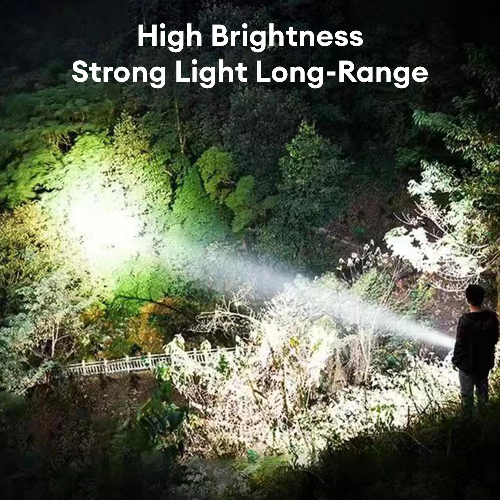 2500000LM Most Powerful Led Zoomable Flashlight Camping Emergency Torchlight Searchlight USB Rechargeable With Power Display