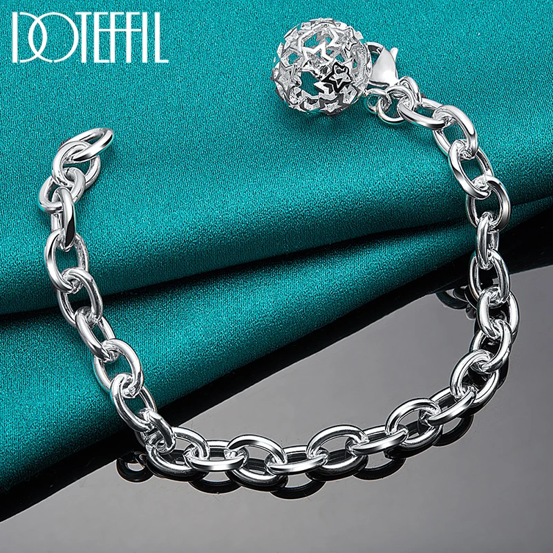 DOTEFFIL 925 Sterling Silver Hollow Ball Necklace Bracelet Set For Women Wedding Engagement Party Fashion Charm Jewelry