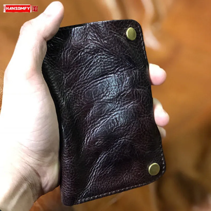 

Texture Hand-brushed Pleated Wallet Single Layer Men's Wallet First Layer Cowhide Retro Casual Denim Genuine Leather Cow Leather