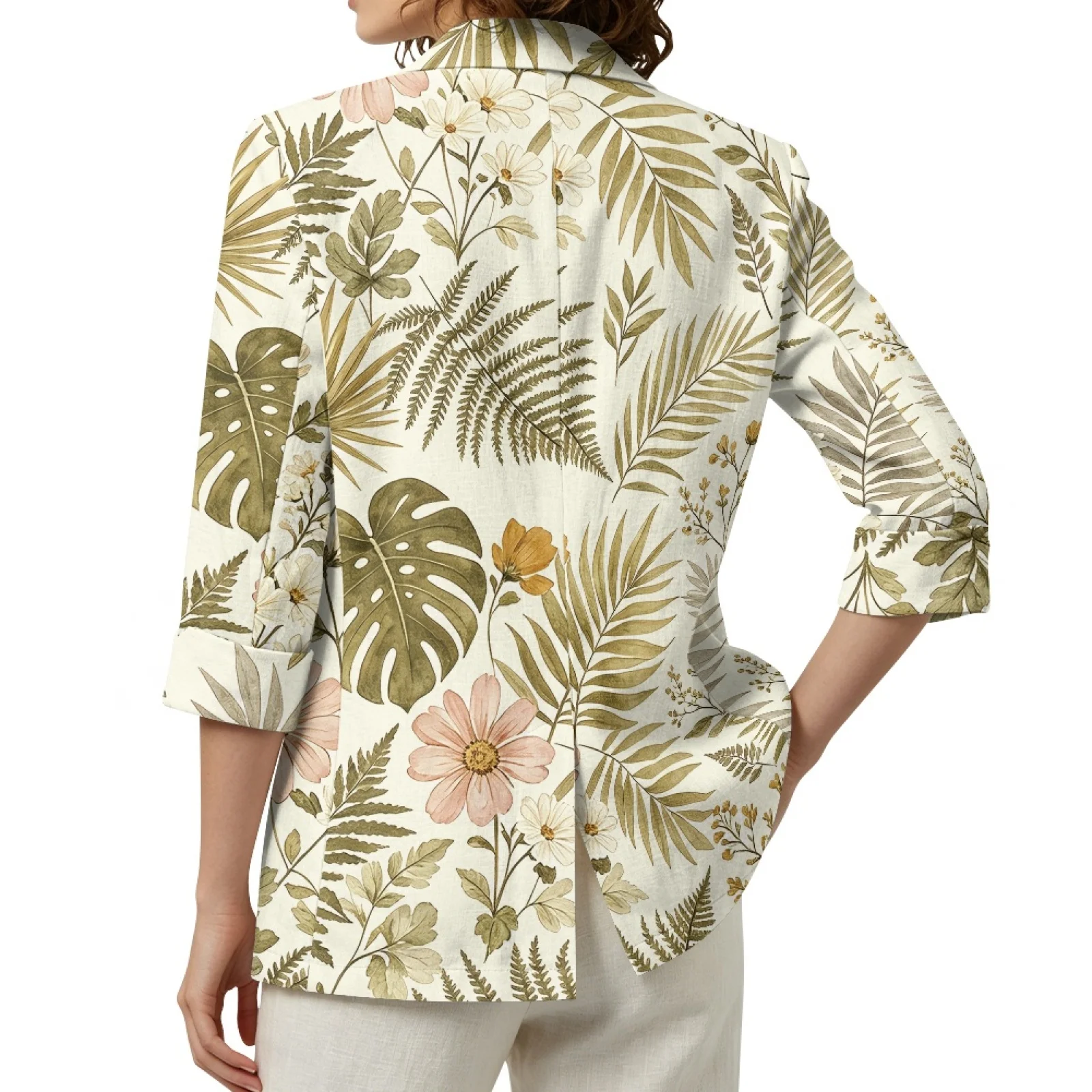 PENSTROLL Botanical Print Open Front Beach Coverups for Womens Linen Style Open-Front Top Dressy Tops