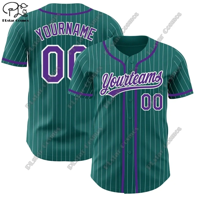 PLSTAR COSMOS Custom 3D Printing Green Series Baseball Shirt Pinstripe Pink Purple Gold Alphabet Casual Unisex