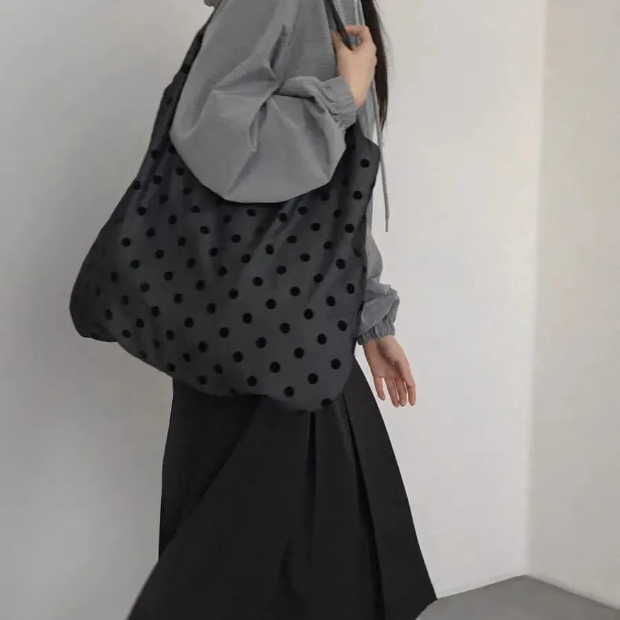 

Большая сумка в горошек Capaci, модная японская сумка с милым точечным узором, парусиновая сумка на одно плечо для молодежи, хлопковая сумка