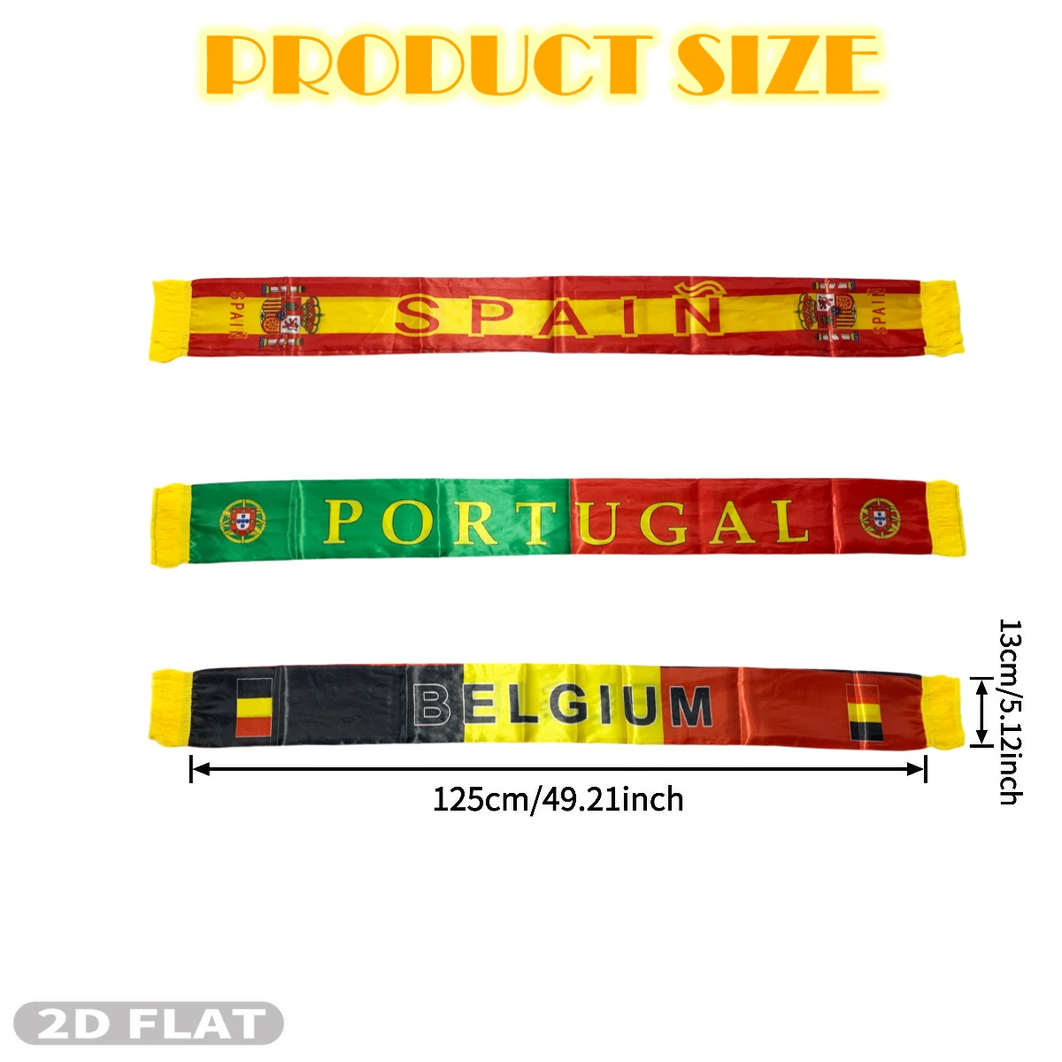 Nation Team Scarf for Party Photo Booth Props (Spain, Portugal, Belgium) - Global Sports Themed Tassel Scarf