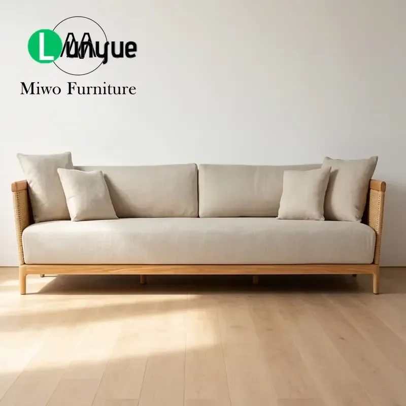 Modern 3+4 Stage Solid Teak Wood Outdoor Sofa Set Waterproof Upholstered Rope Weaving Armrest Garden Courtyard Furniture