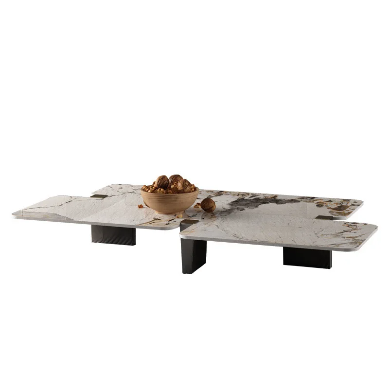 

Special-shaped rock slab coffee table TV cabinet combination household marble metal