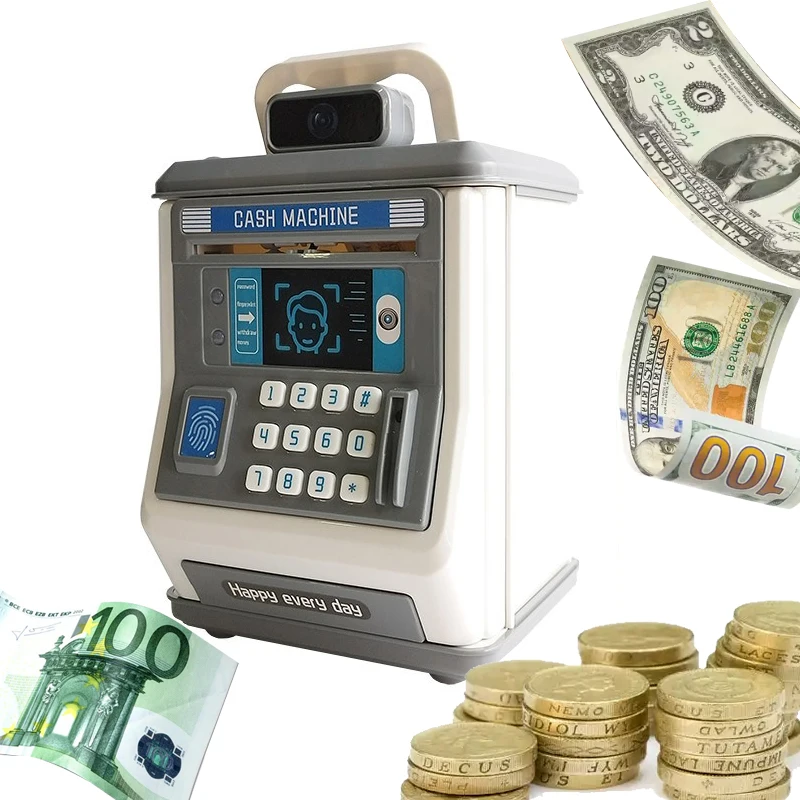 Card Swiping Fingerprint Facial Recognition Piggy Bank, Password Box, Money Storage Change Can, Ornament Toy for Children