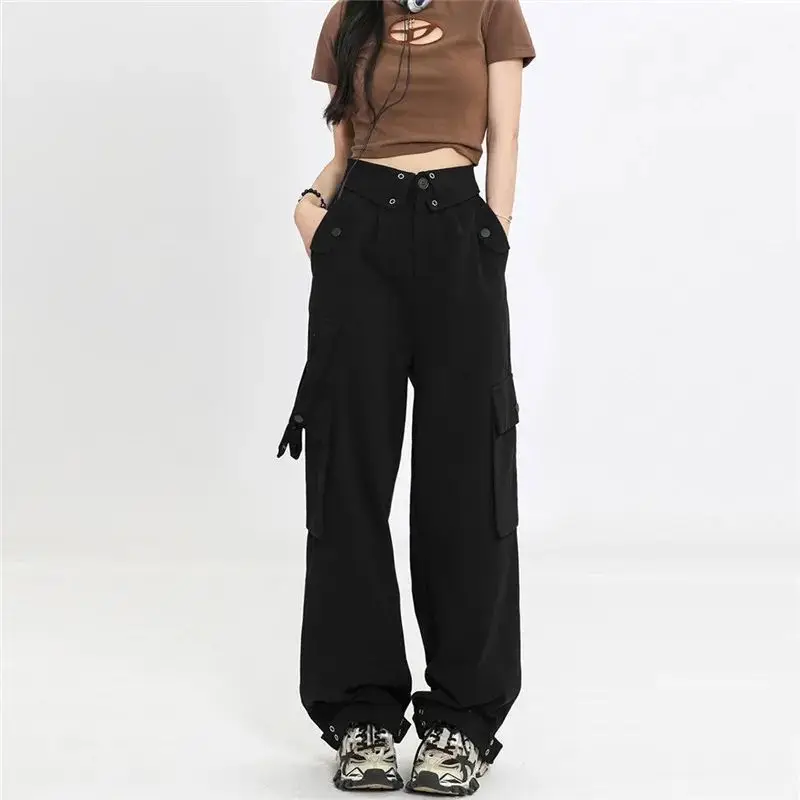 Women\'s Autumn Vintage Hollow Stripe Long Sleeved Knitwear+Strap+Cargo Pants Suit Korean Elegant Sweater Trousers Matching Set