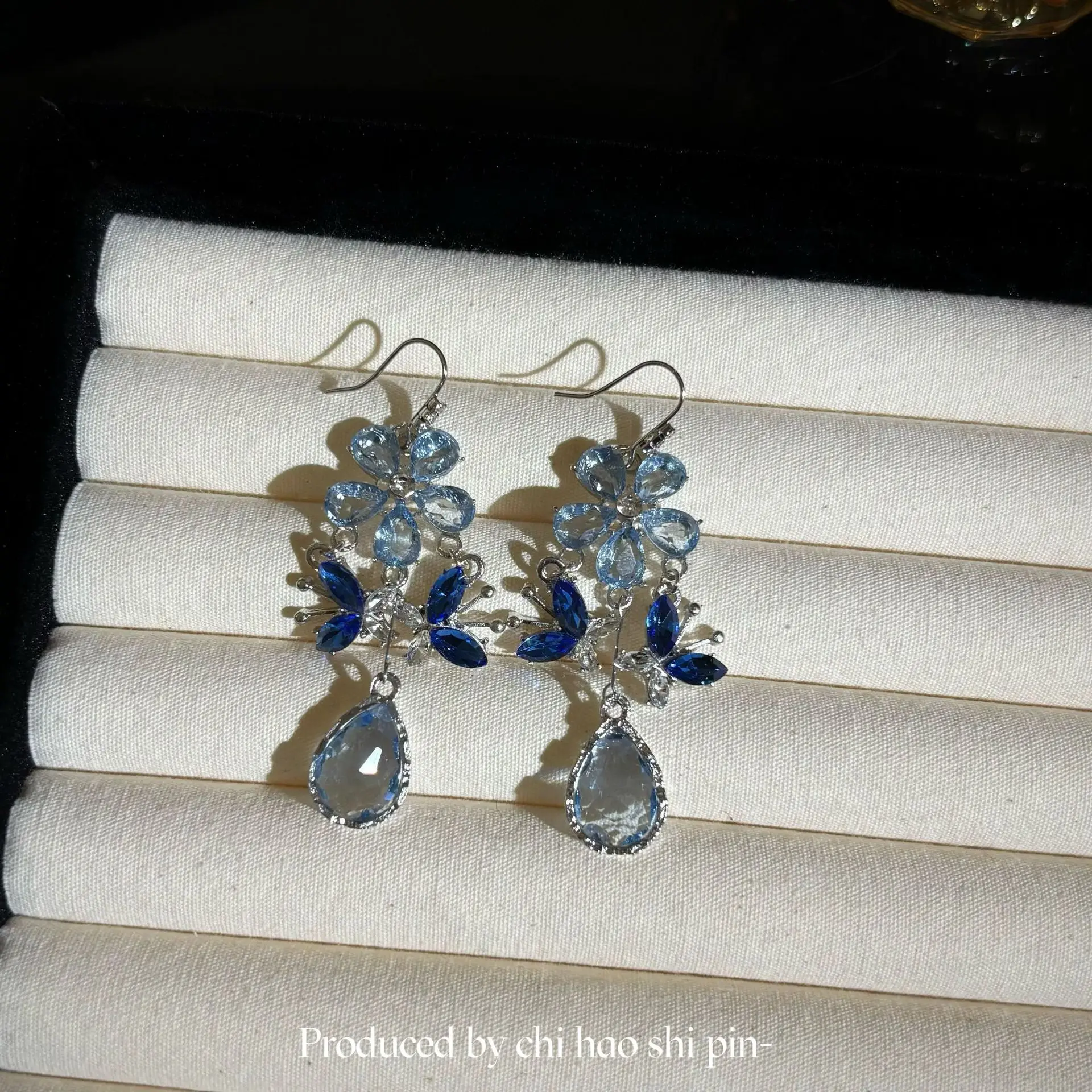 Charm Female Blue Zircon Stone Flower Water Drop Earrings Cute Trendy Bridal Silver Color Wedding Jewelry For Women