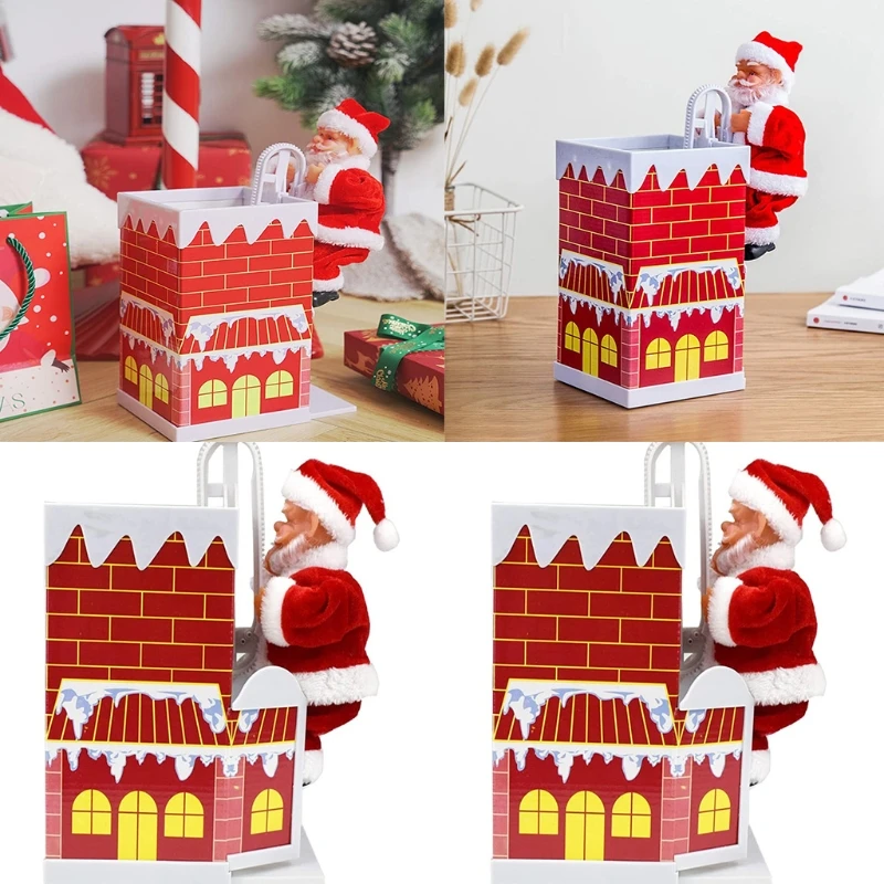 Klimmen Schoorsteen Speelgoed Kerst Decor Ornamenten Cadeau met Muziek Kerstversiering