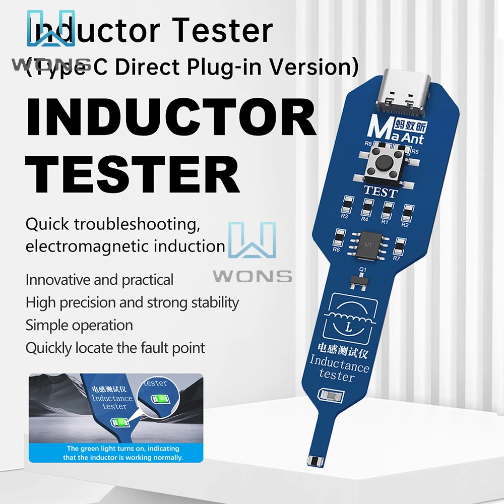 Inductance Tester Electromagnetic Induction Meter Portable Motherboard Coil Detector Tool Quick Fault Detection Type C Interface