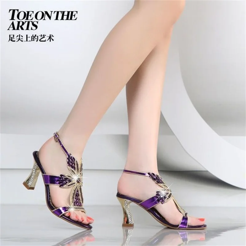 CINESSD Genuine Leather Women Sandals Pumps Summer Rhinestone High Heel Women Wedding Pumps Shoes Sexy Crystal Open-Toe Sandals