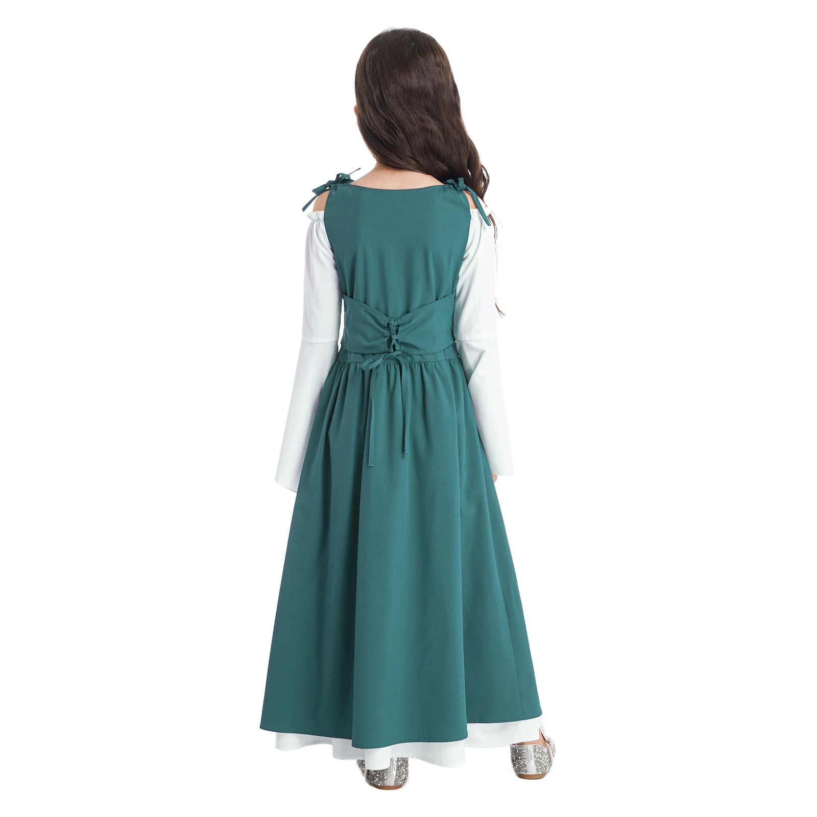 Girls Medieval Renaissance Lace-up Dress Historical Vintage Cosplay Costume Flare Sleeve Halloween Party Victorian Maxi Dress