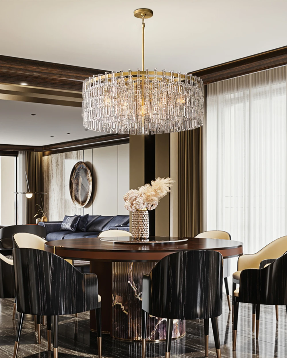 American Rectangular Crystal Brass Chrome E14 LED Chandelier
