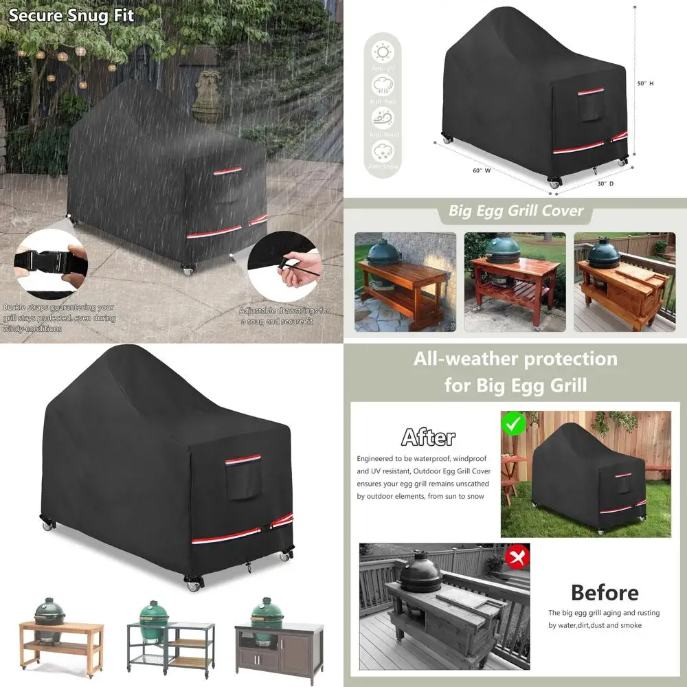 

60 Big Green Egg Grill Cover, Weatherproof Durable Outdoor BBQ Cover, XL Ceramic Kamado Grill Cart Cover