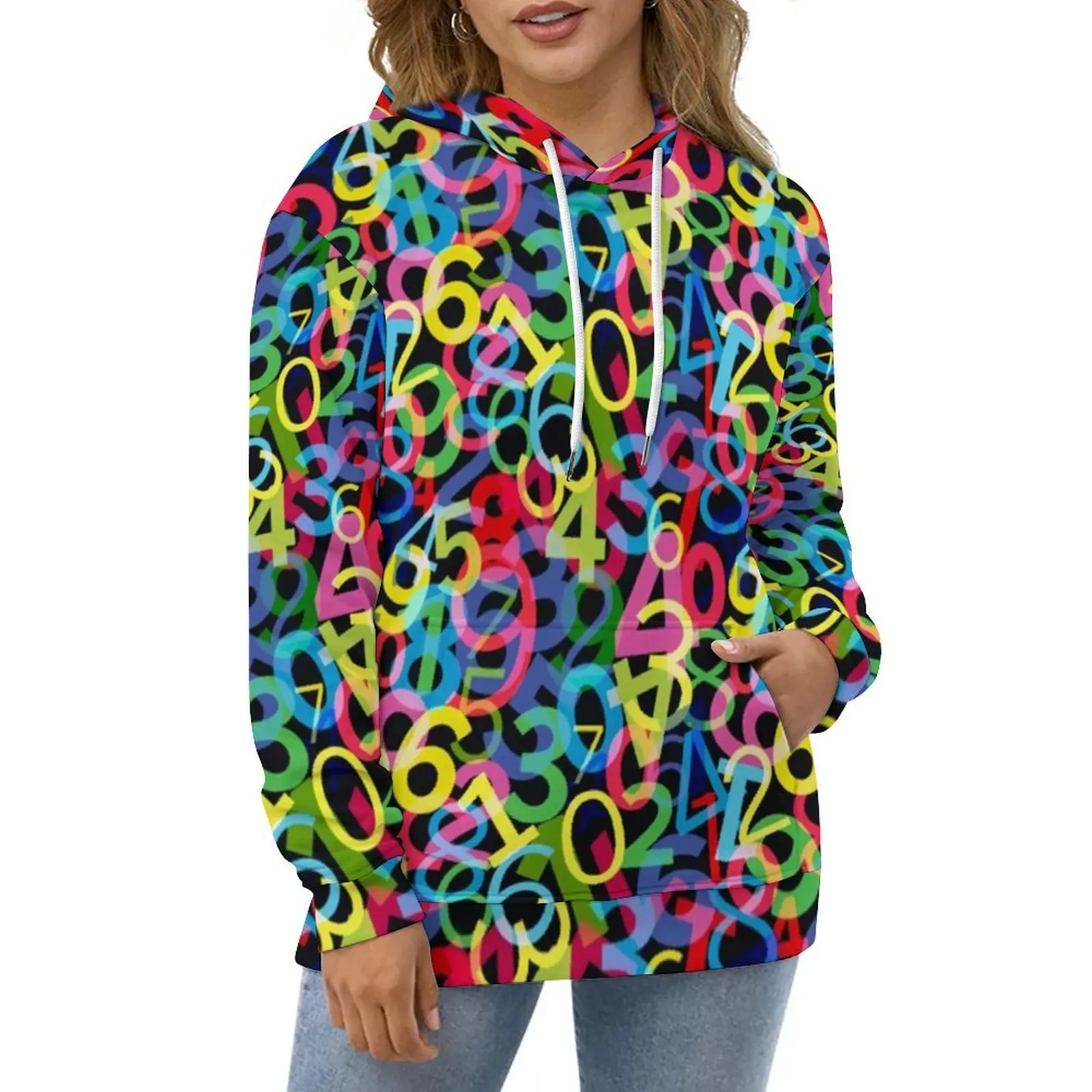 Colorful Math Hoodies Numbers Print Hip Hop Casual Hoodie Long Sleeve Kawaii Graphic Hooded Sweatshirts Birthday Gift