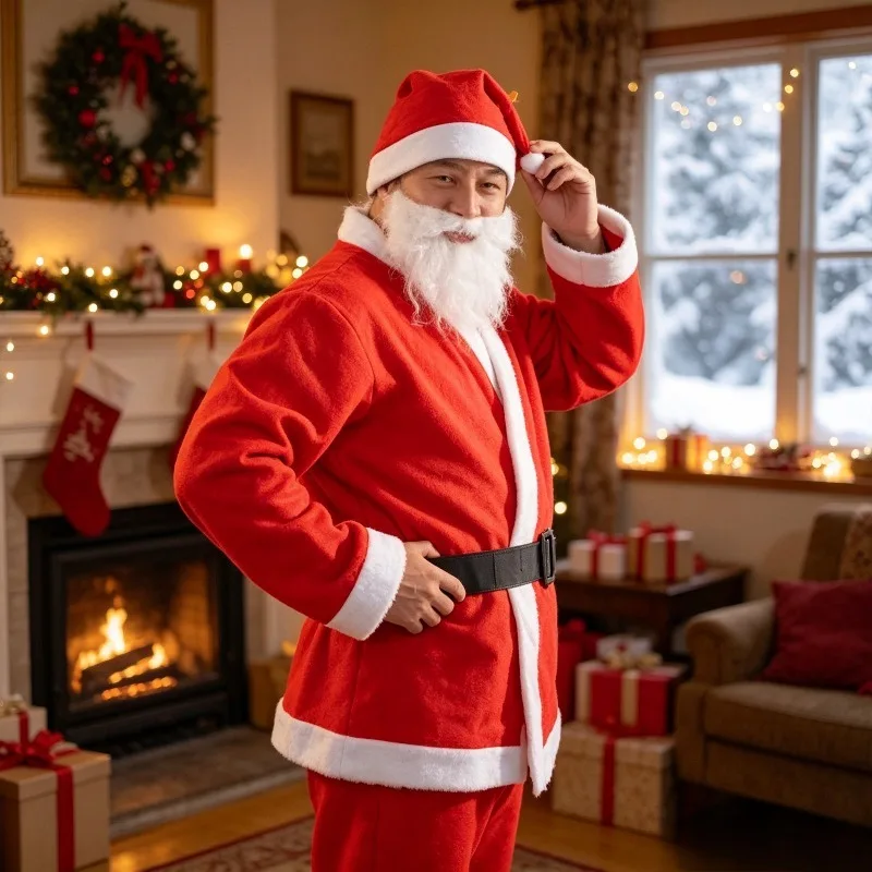 Costume Père Noël Velours avec Barbe – photo 1